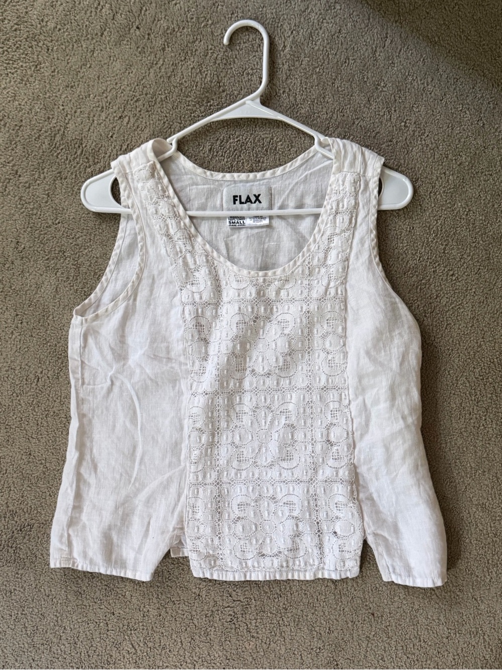 FLAX Cream Linen Eyelet Front Tank